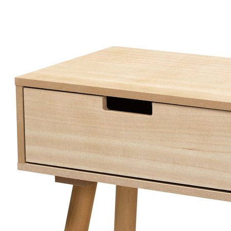 Baxton Studio Elwyn Mid-Century Light Brown Finished Wood 1-Drawer Console Table 196-12325-ZORO
